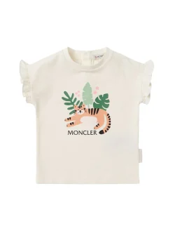 Animal motif ruffled cotton t-shirt