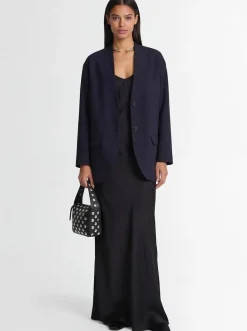 Blazer in misto poly senza colletto