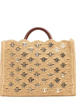 Borsa shopping in rafia con ricami