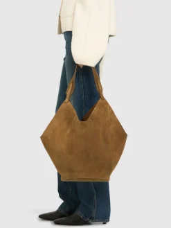 Borsa shopping media Lotus in camoscio