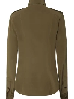 Camicia military in seta crepe de chine