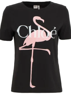 Cotton jersey t-shirt w/ flamingo print
