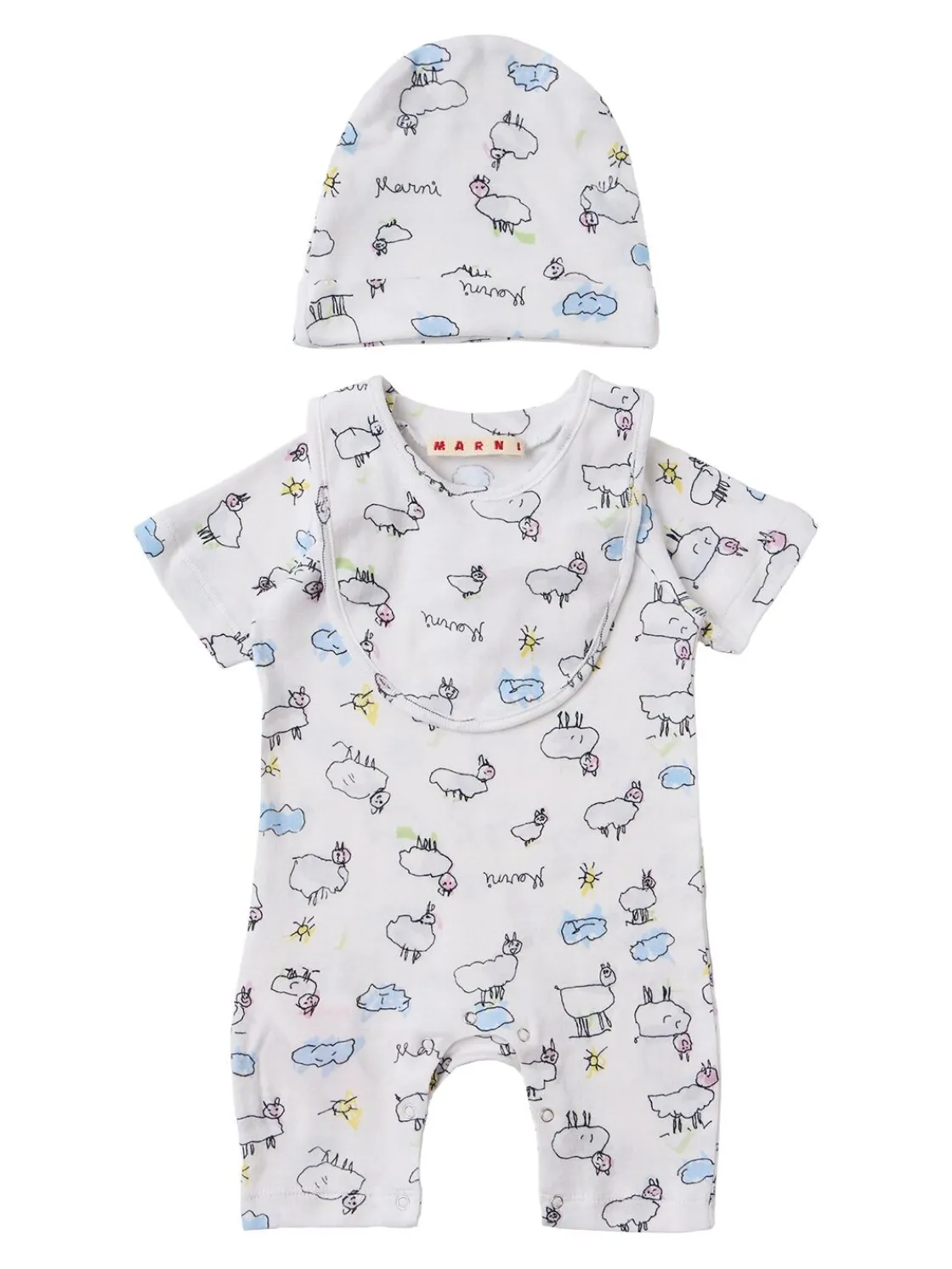 Cotton logo romper, hat & bib
