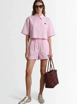 Cropped short sleeve cotton shirt