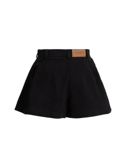 Denim pleated shorts