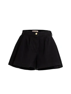 Denim pleated shorts