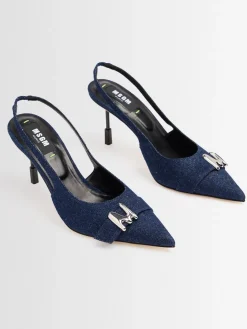 Denim sling back heels