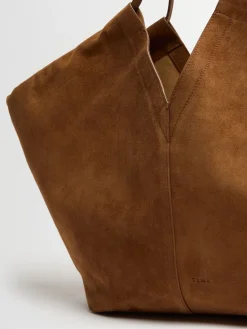 Eclipse ruched suede tote bag
