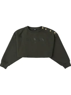 Felpa cropped in cotone con logo