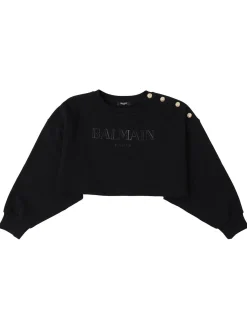 Felpa cropped in cotone con logo