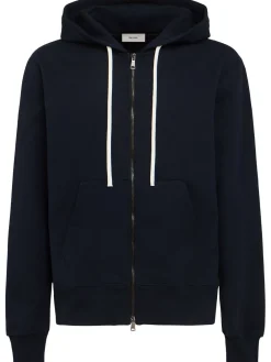 Felpa in cotone con zip e cappuccio