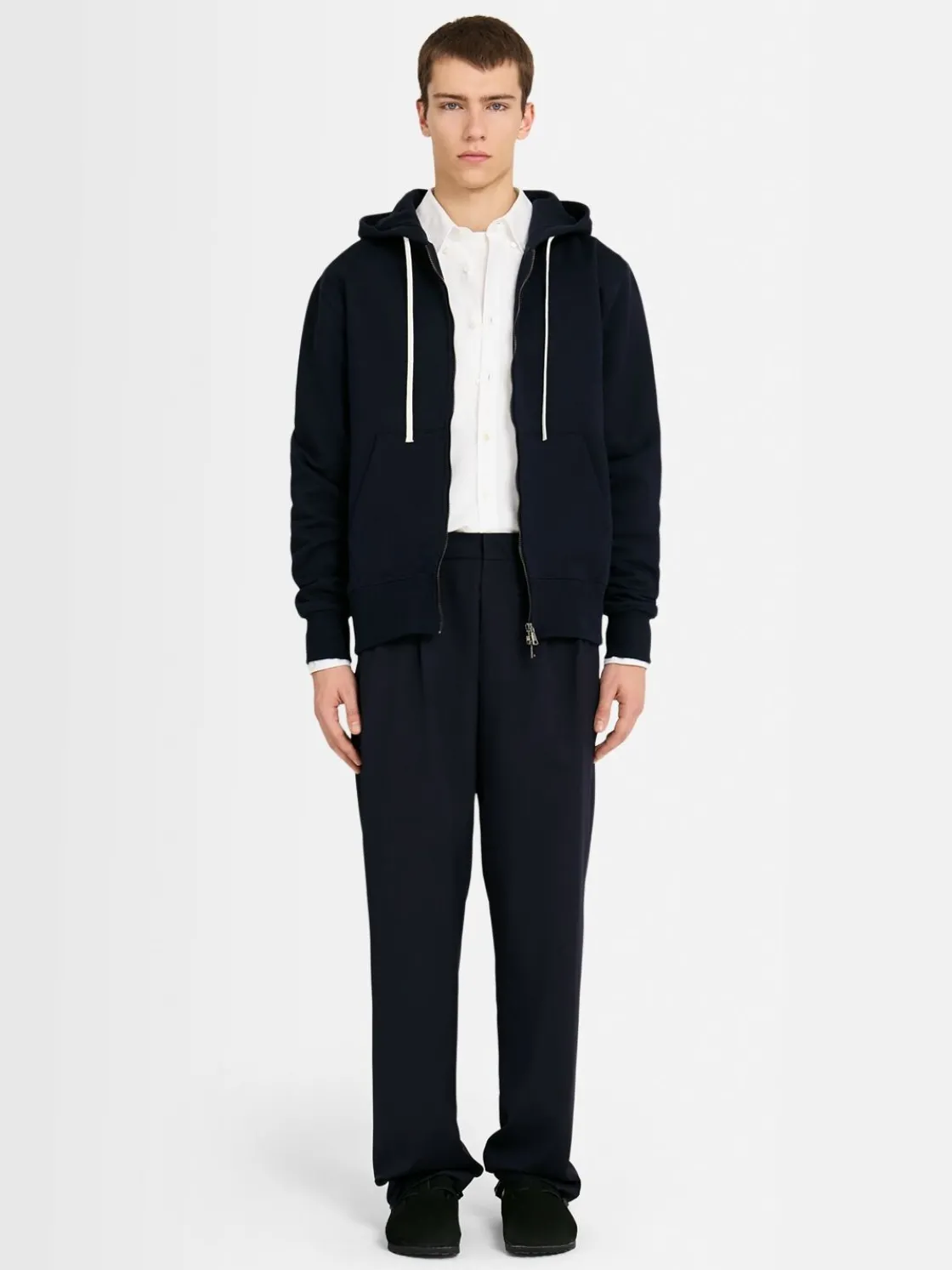 Felpa in cotone con zip e cappuccio