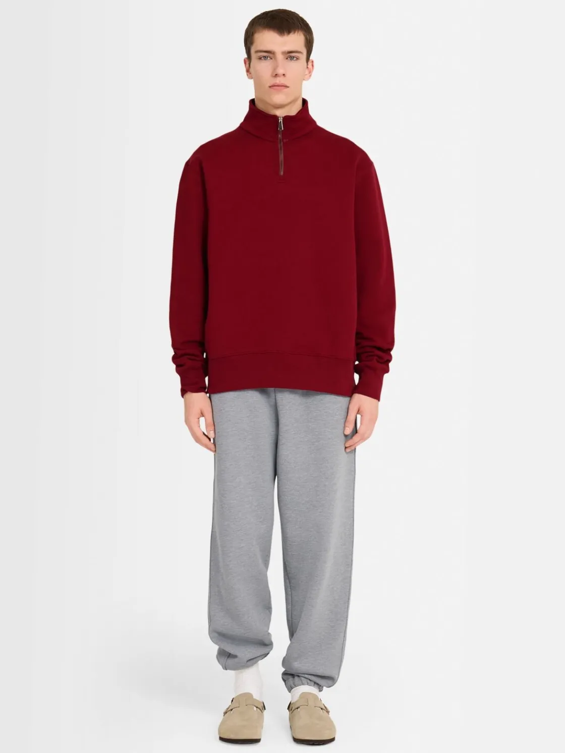 Felpa in cotone felpato con mezza zip