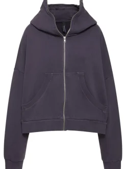 Felpa in cotone washed con zip e cappuccio