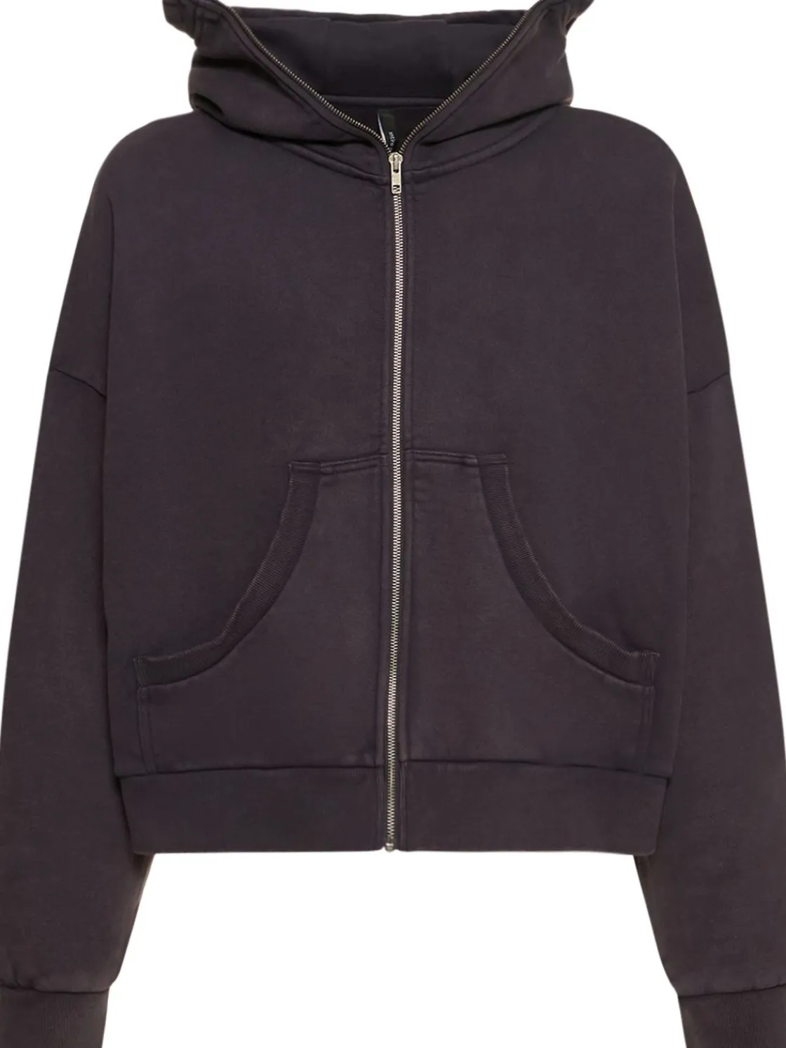 Felpa in cotone washed con zip e cappuccio