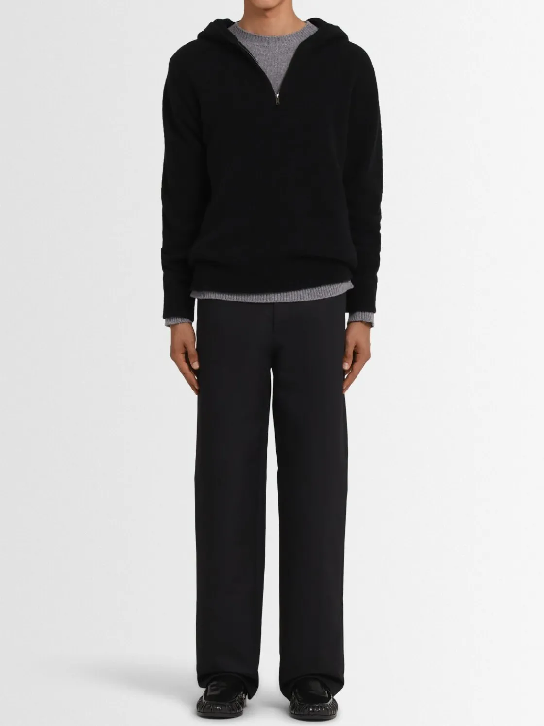 Felpa in maglia di lana con mezza zip e cappuccio
