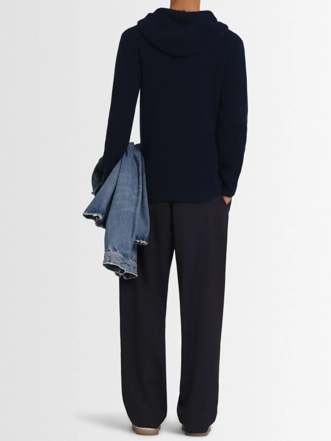 Felpa in maglia di lana con mezza zip e cappuccio