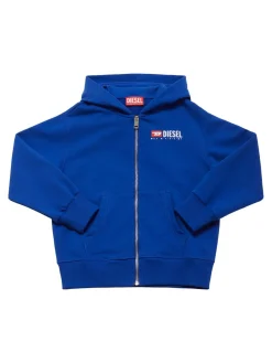 Felpa in misto cotone con zip e cappuccio