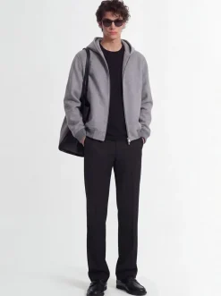 Felpa in misto lana con zip e cappuccio