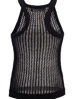 Fishnet linen & cotton tank top