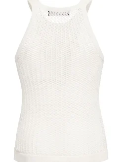 Fishnet linen & cotton tank top