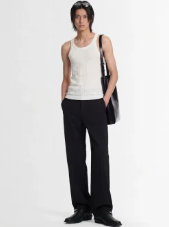 Fishnet linen & cotton tank top