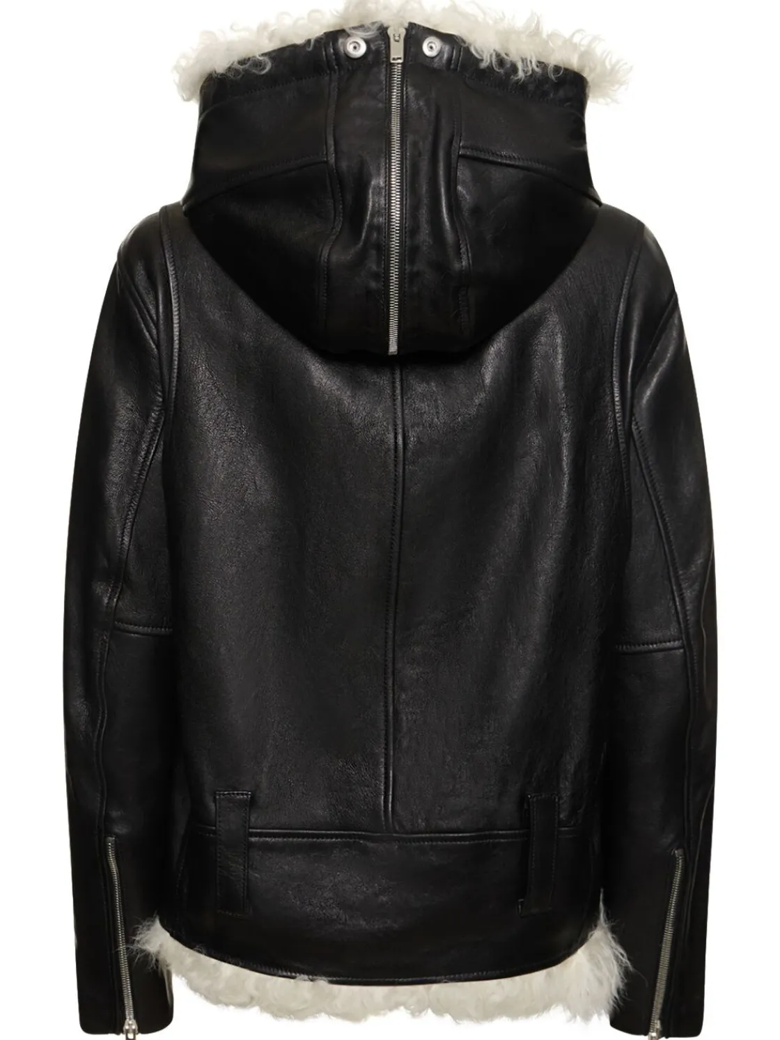 Giacca biker in pelle e shearling / cappuccio