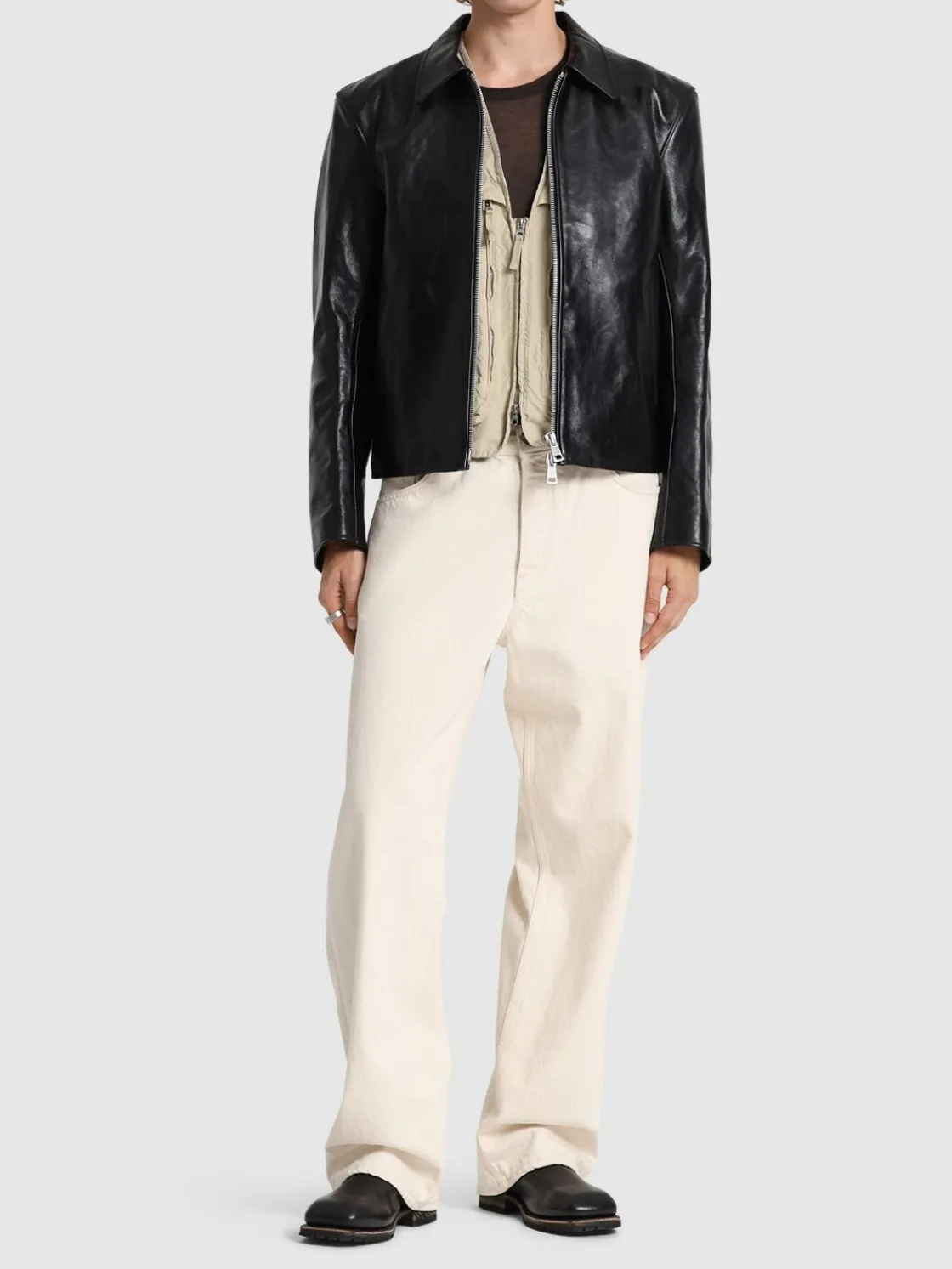 Giacca biker in pelle tinta