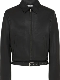 Giacca in pelle con zip e cintura