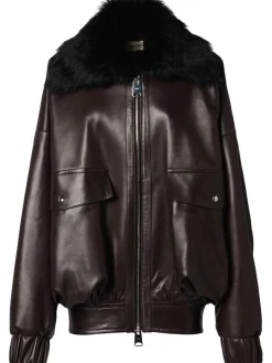 Giacca in pelle Daemon con collo in pelliccia