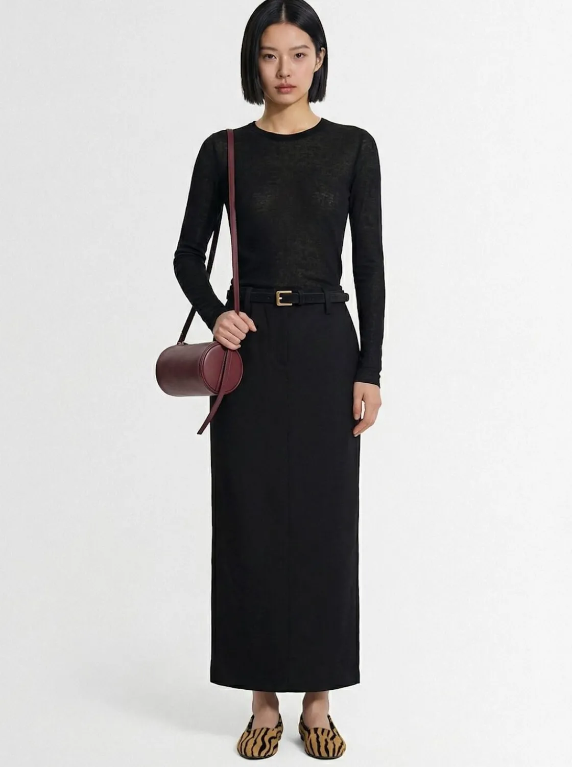 Gonna maxi in twill di misto lana a vita bassa