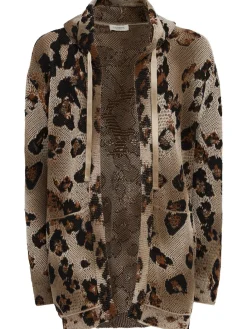 Knitted cotton blend zip-up hoodie