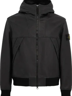 Leather zip-up hooded jacket