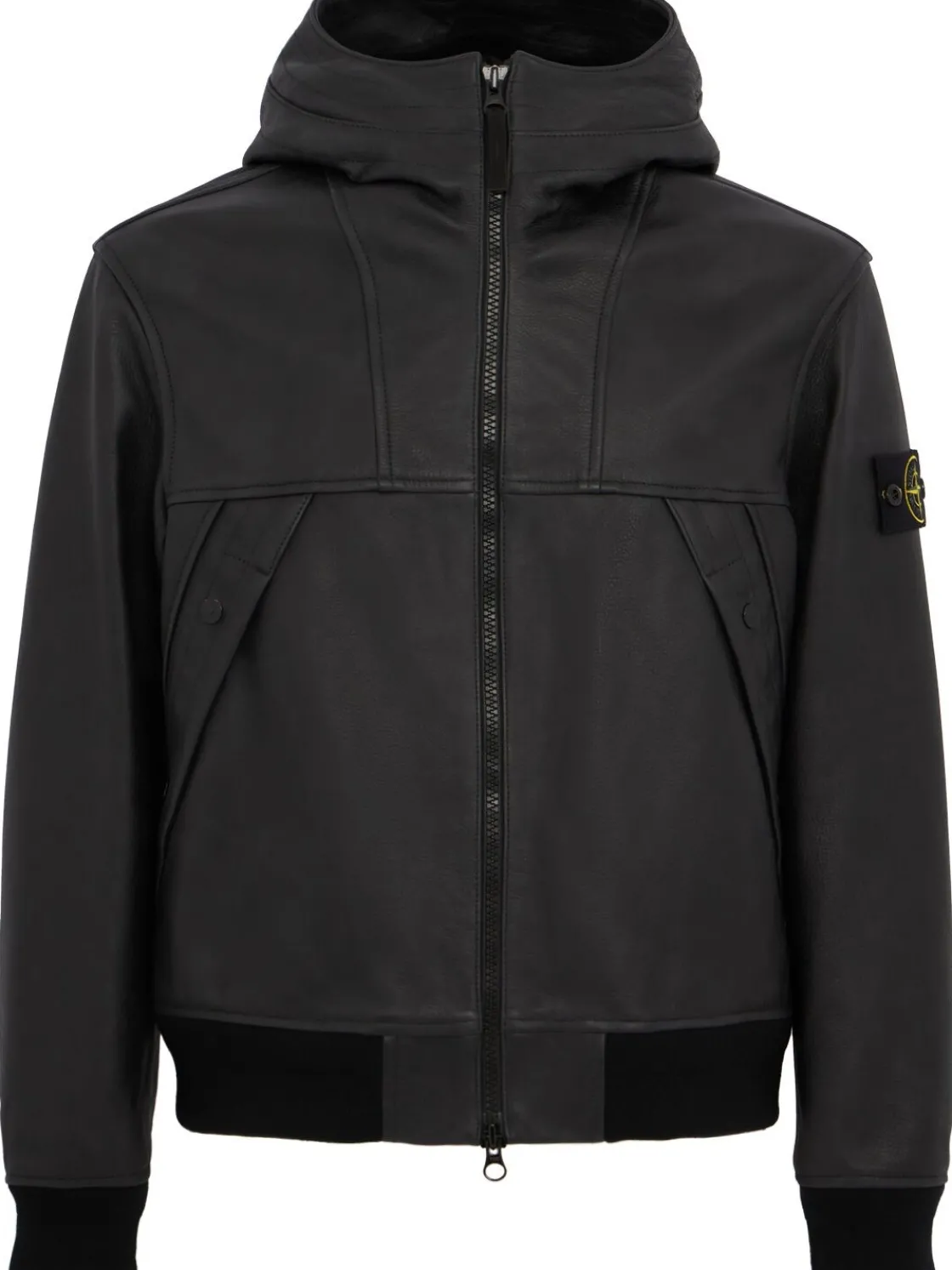 Leather zip-up hooded jacket
