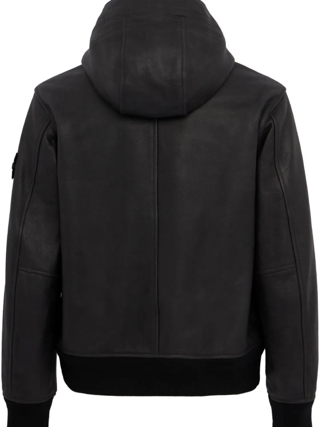 Leather zip-up hooded jacket
