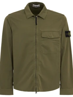 Logo cotton zip-up shirt jacket