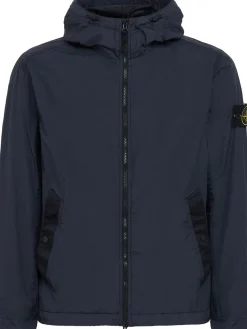 Logo patch nylon zip-up hooded jacket