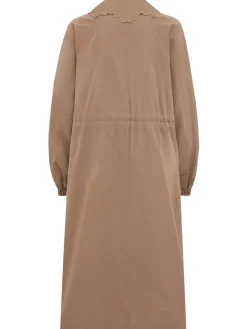 Long trench coat w/ embroidered collar