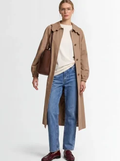 Long trench coat w/ embroidered collar