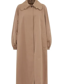 Long trench coat w/ embroidered collar