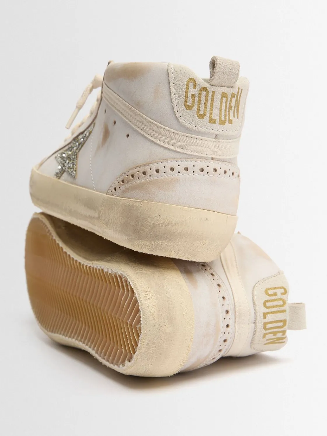 Mid Star leather & glitter sneakers