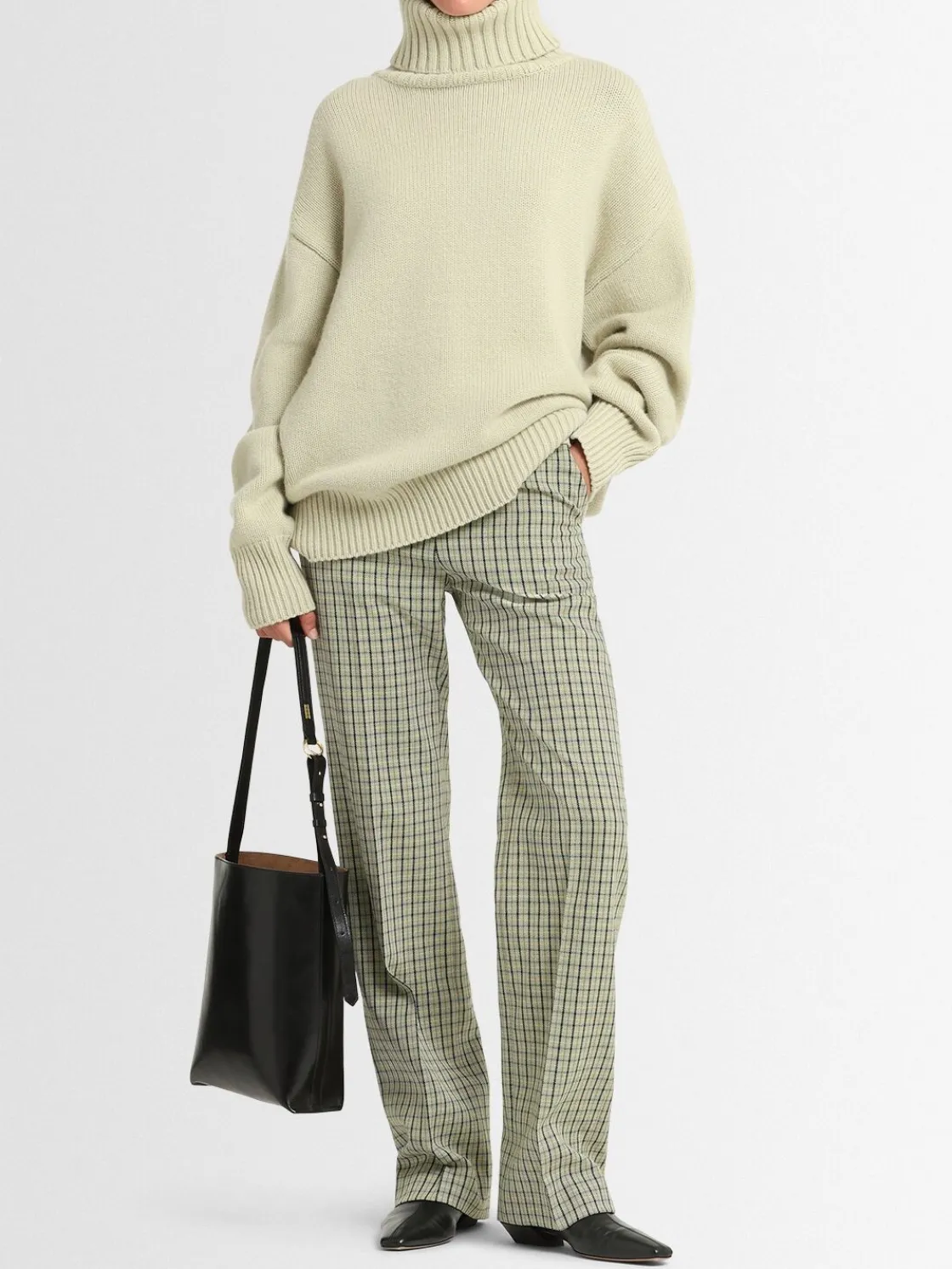 Pantaloni dritti in misto lana check