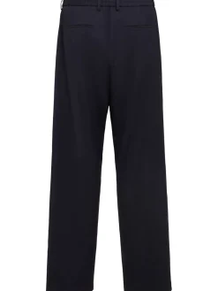 Pantaloni dritti in twill di lana con pinces