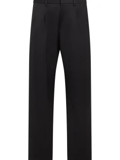 Pantaloni dritti in twill di lana con pinces