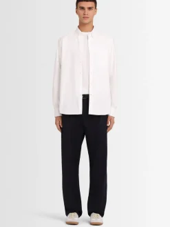 Pantaloni dritti in twill di lana con pinces