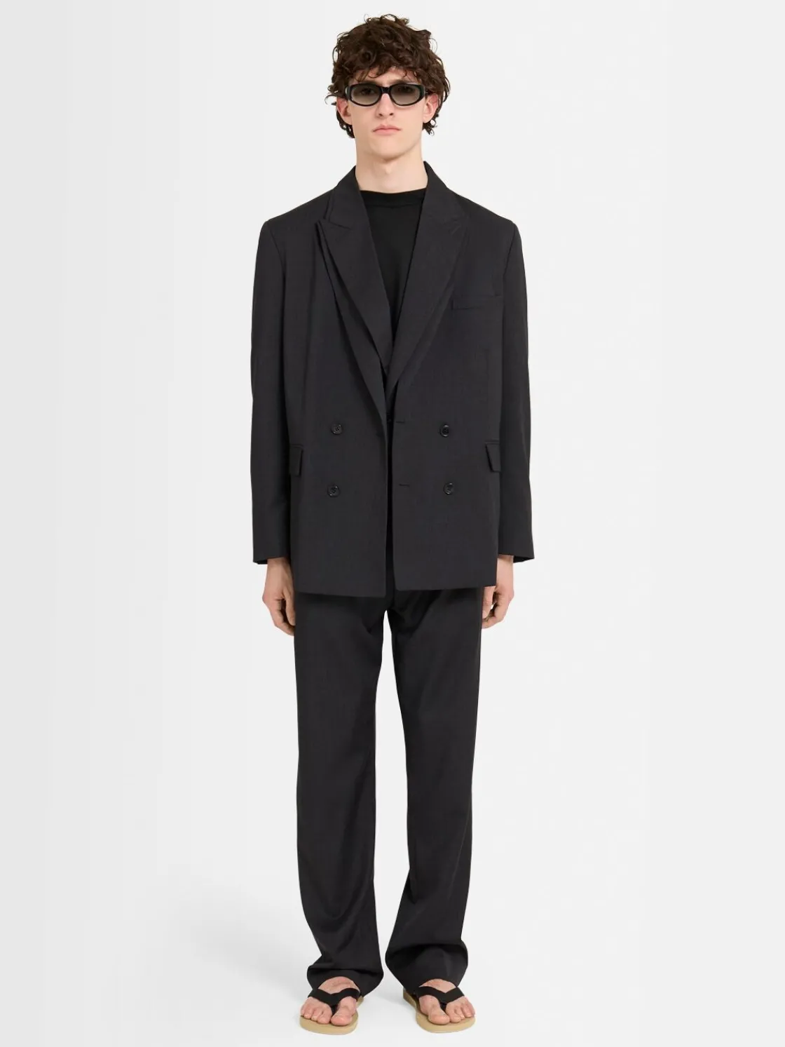Pantaloni dritti in twill di lana con pinces