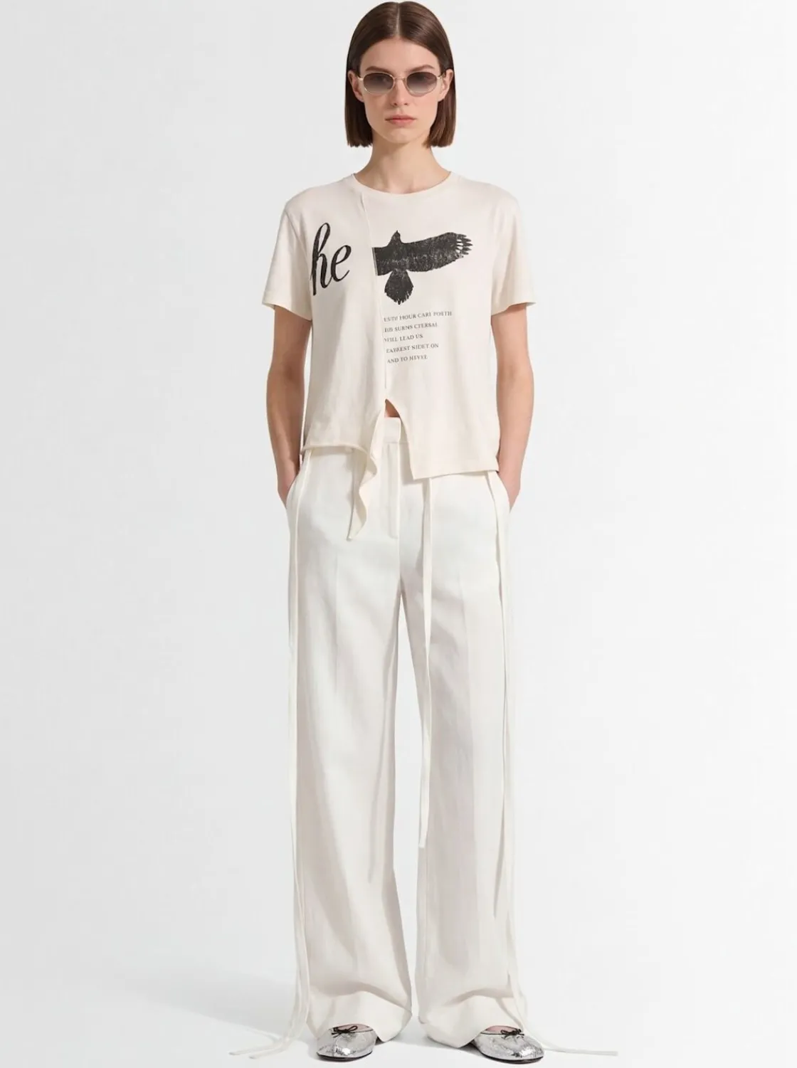 Pantaloni larghi Anneke in cotone cerato