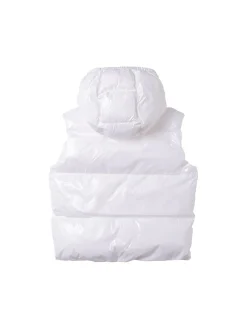Piumino smanicato in nylon con cappuccio