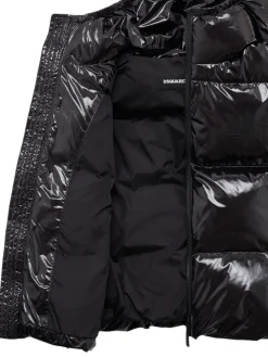 Piumino smanicato in nylon con cappuccio