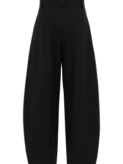 Pleated cotton blend barrel pants